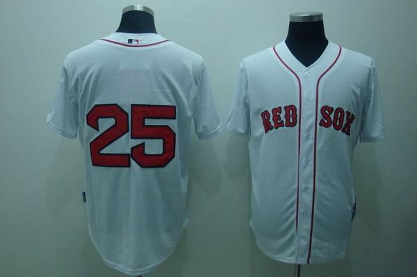 Red Sox #25 Mike Lowell Stitched White MLB Jersey - Click Image to Close